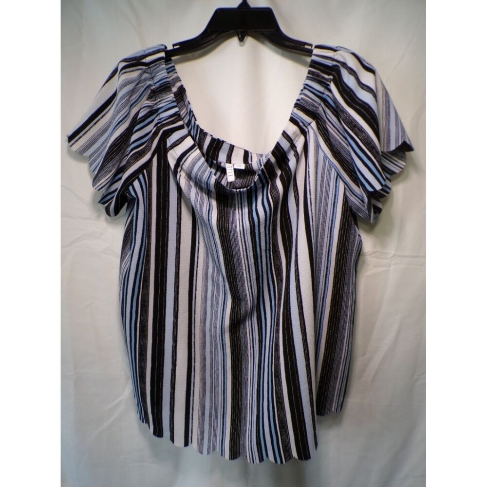 ELLE Women's Large Striped Off Shoulder Blouse Ruffle Sleeves Multicolor